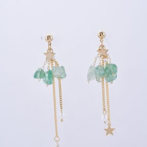 Green Star Dream · Gemstone Tassel Earrings