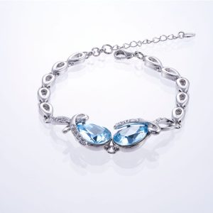 BE&CHEERY Silver - Toned Bracelet with Blue Teardrop - Shaped Crystals and Diamond Accents