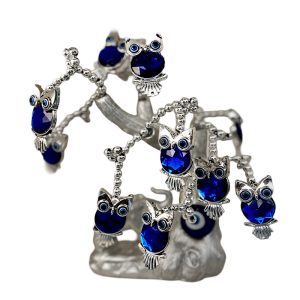 Silver Tree with Crystal Owls