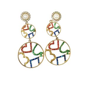 Gold Pearl Heart Earrings with Two Circles