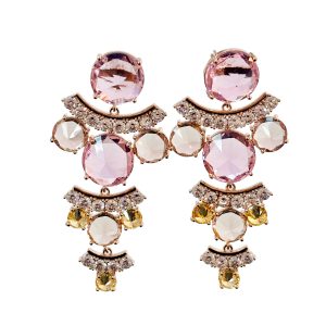 Golden Dottie Pink Stud Zircon Earrings