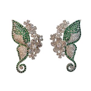 Green Crystal Butterfly Stud Earrings