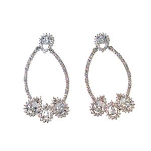 Silver Oval Rhinestone Earrings