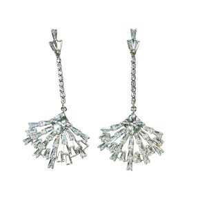 Silver Zircon Fan Earrings