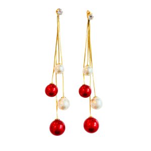 Red and White Long Drop Earrings
