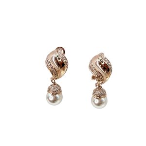 Gold-Plated Shiny Pearl Drop Dangle Earrings