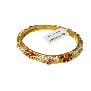 Red flower aroud shiny diamonds cloisonne bracelet