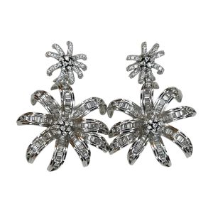 Double Silver Flower Earring