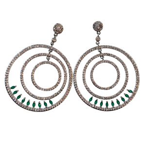 Green Triple Hoops Earrings