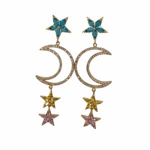 Diamond Star & Moon Tassel Pendant