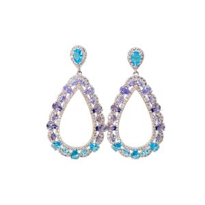 Light Blue and Purple Teardrop Pear Earrings